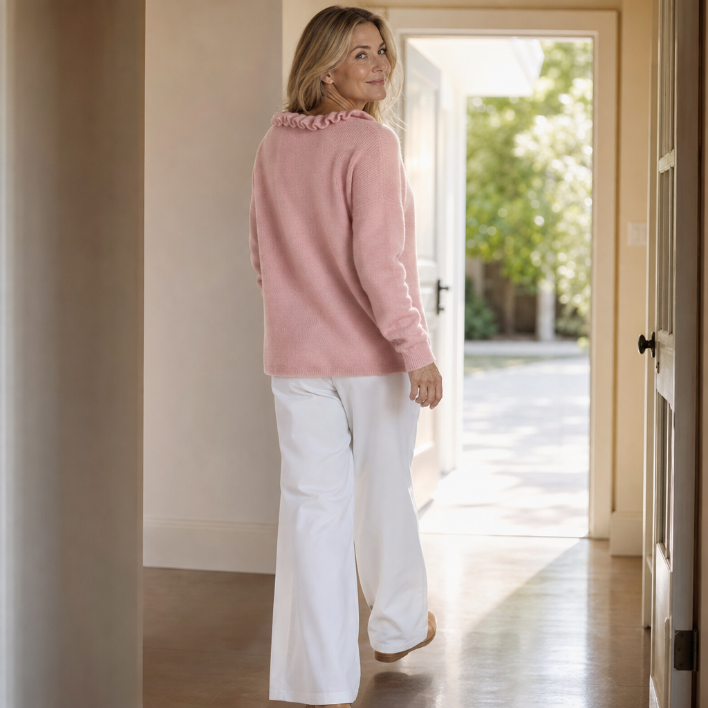 Stretchgebreid vest met ruchekraag