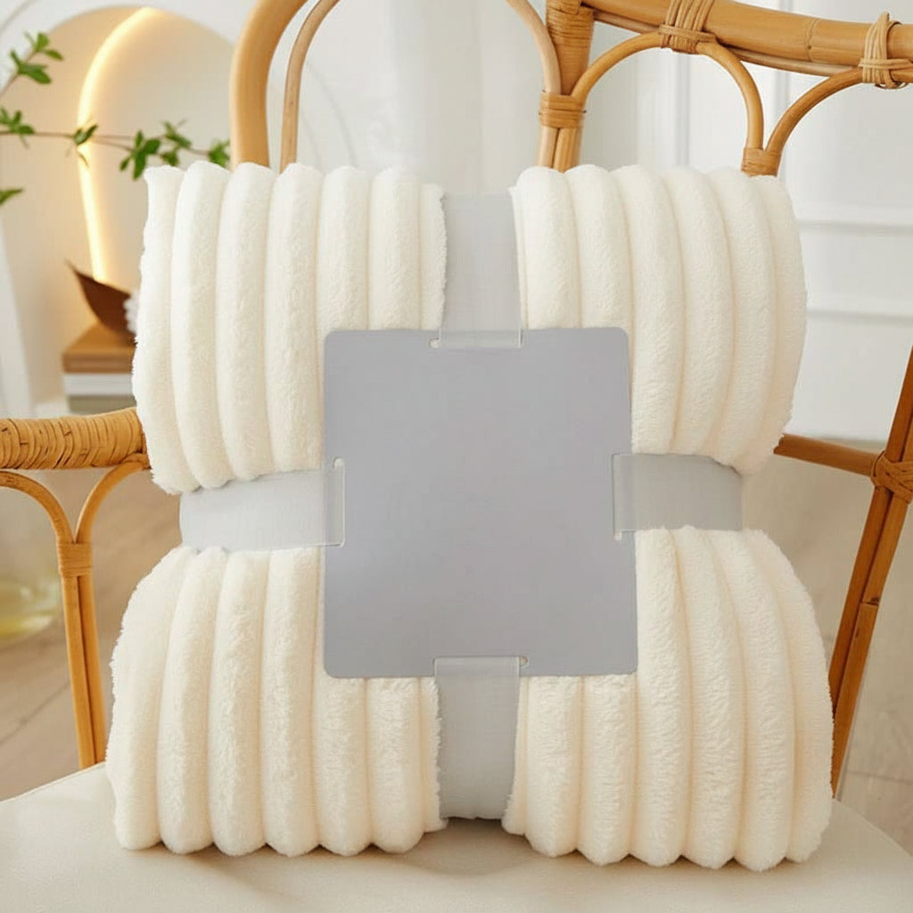 STRIPEWARM – Brede Flanellen Fleece Deken met Streep Patroon