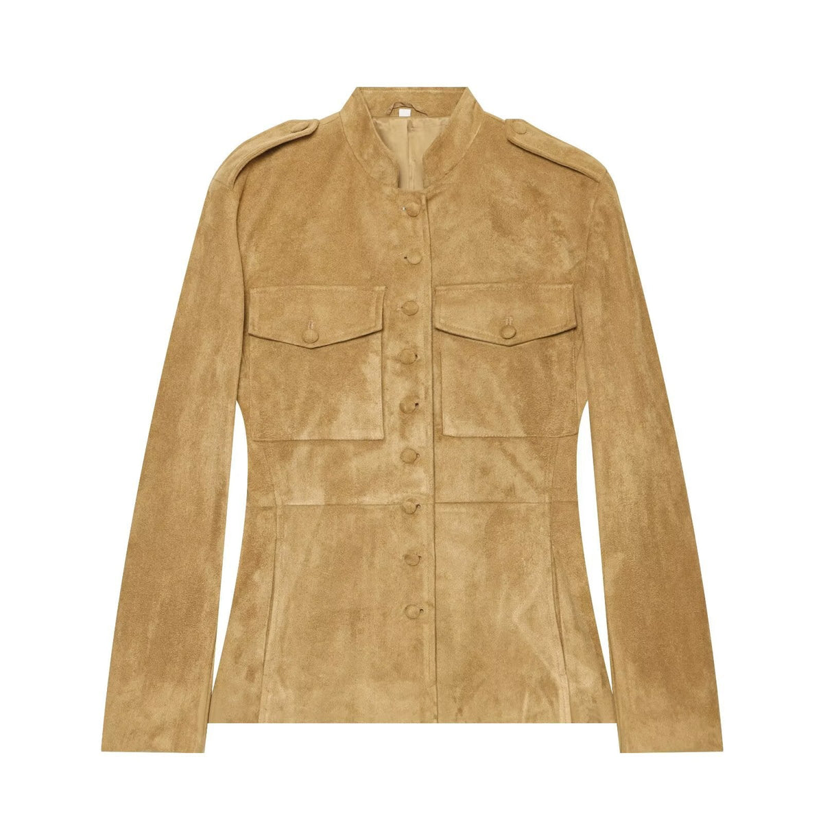 Suède damesjack in militaire stijl met opstaande kraag