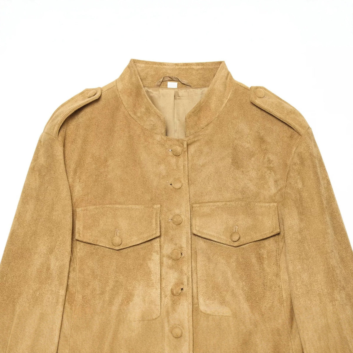 Suède damesjack in militaire stijl met opstaande kraag