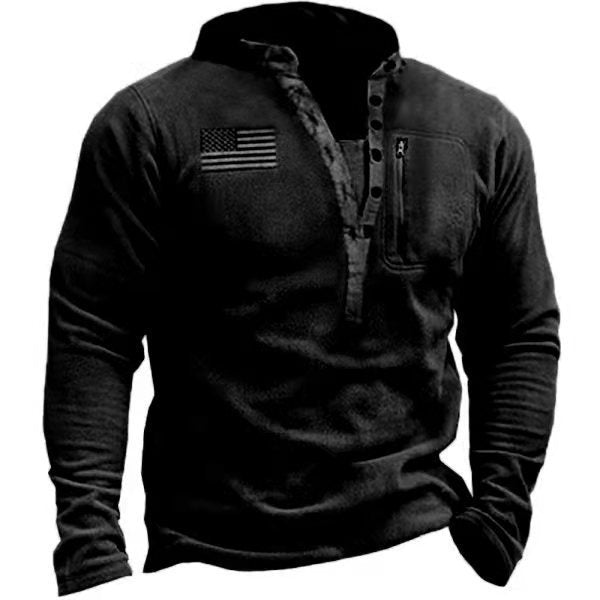 Thermische nano-fleece Henley pullover voor heren met borstzak met ritssluiting en camouflage-detail