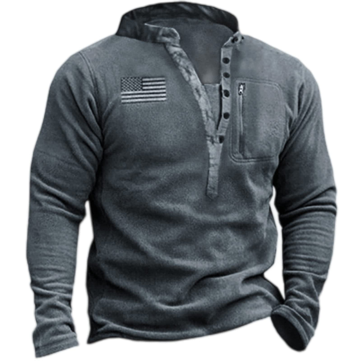 Thermische nano-fleece Henley pullover voor heren met borstzak met ritssluiting en camouflage-detail