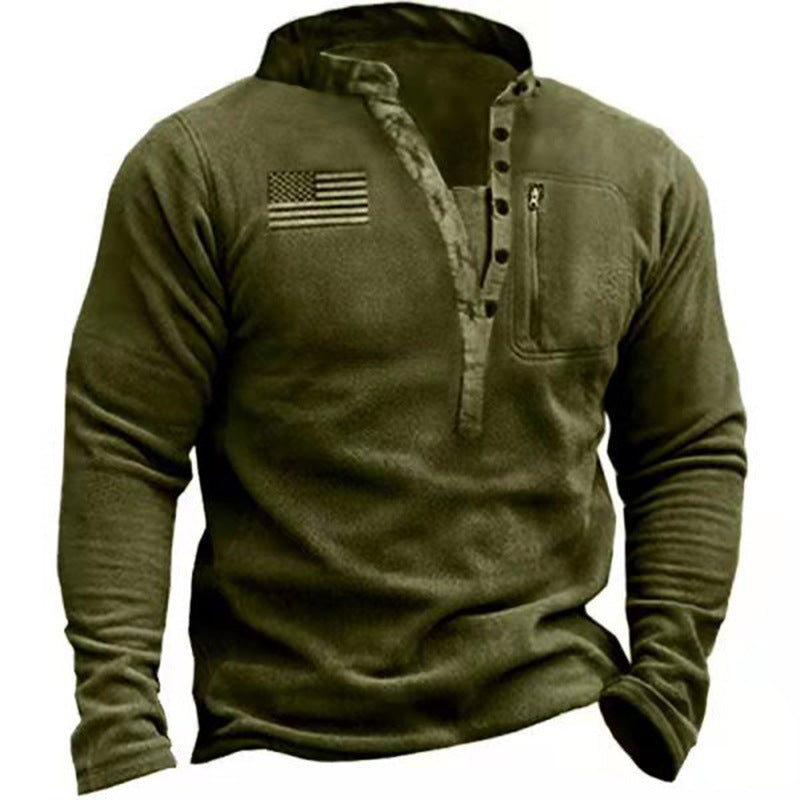 Thermische nano-fleece Henley pullover voor heren met borstzak met ritssluiting en camouflage-detail