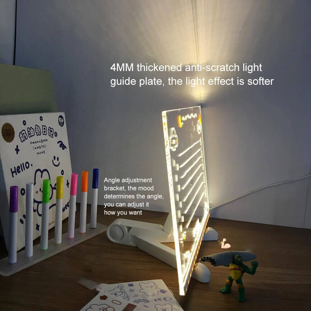 Transparant Luminous Acryl Schrijfbord met 7 Kleurrijke Stiften – Herbruikbaar Berichtenbord met LED Verlichting