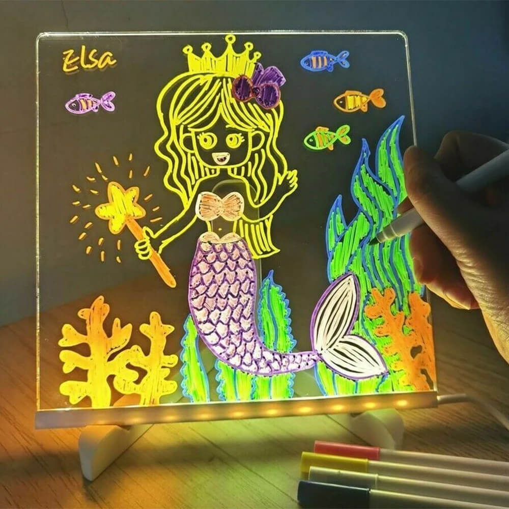 Transparant Luminous Acryl Schrijfbord met 7 Kleurrijke Stiften – Herbruikbaar Berichtenbord met LED Verlichting