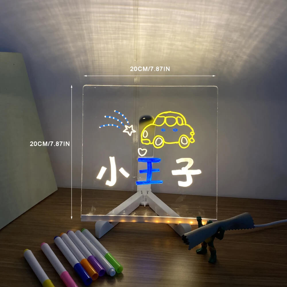Transparant Luminous Acryl Schrijfbord met 7 Kleurrijke Stiften – Herbruikbaar Berichtenbord met LED Verlichting