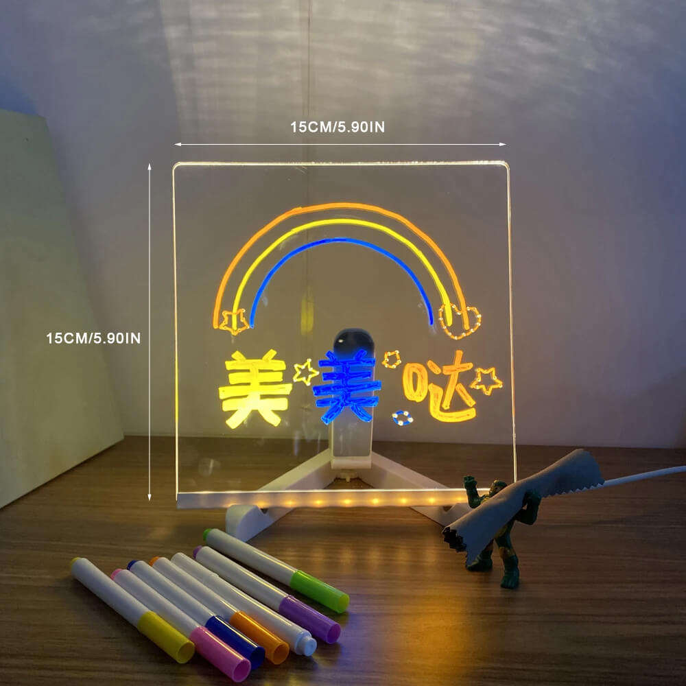 Transparant Luminous Acryl Schrijfbord met 7 Kleurrijke Stiften – Herbruikbaar Berichtenbord met LED Verlichting