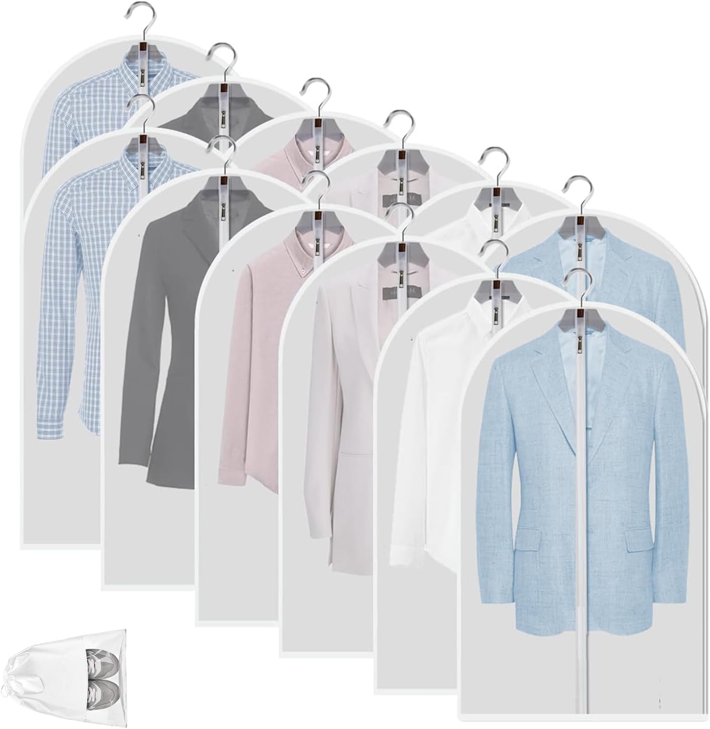 Transparante PEVA Kledingopbergzakken – 12 Pack Stofdichte Kledingbeschermers