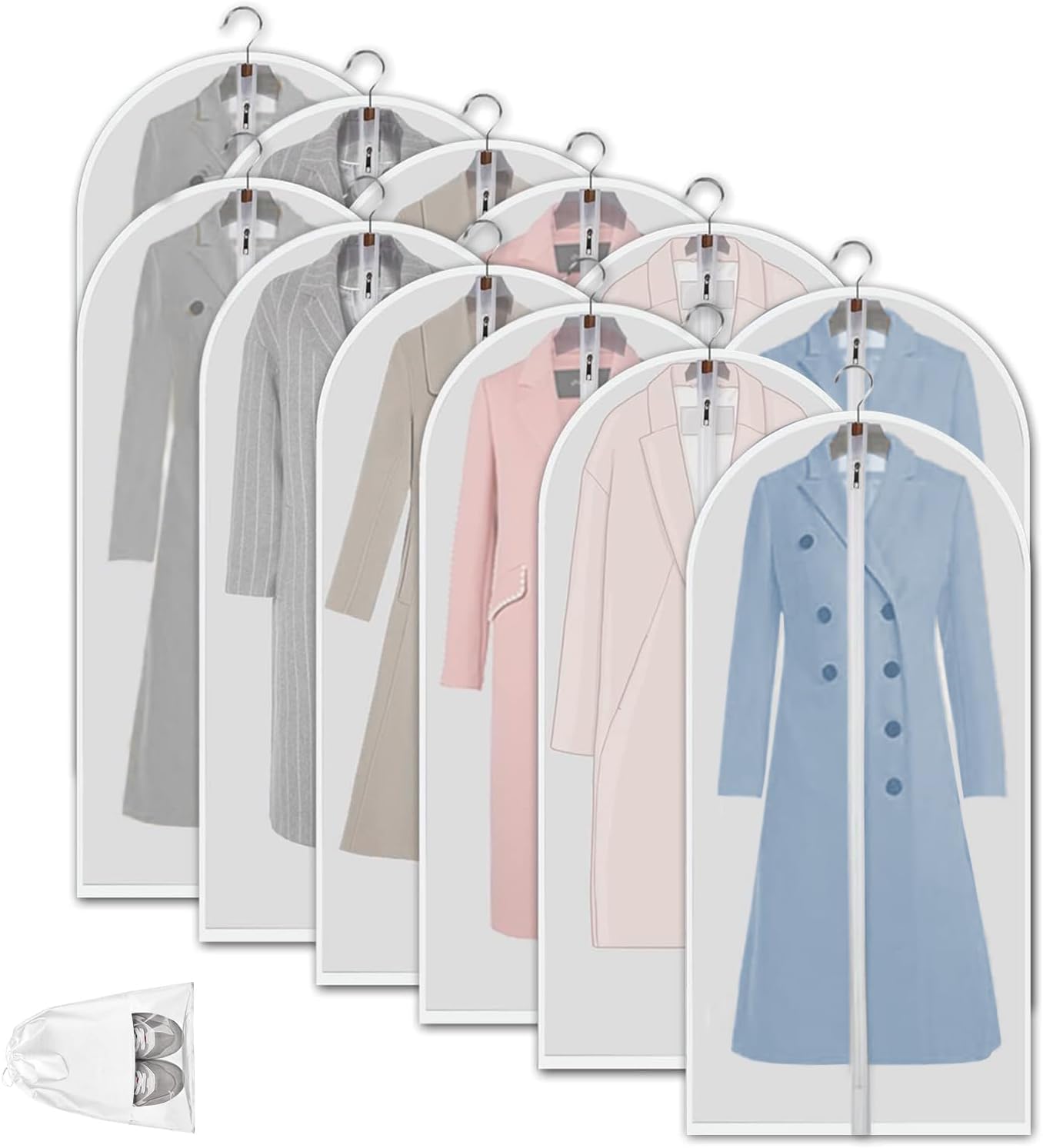 Transparante PEVA Kledingopbergzakken – 12 Pack Stofdichte Kledingbeschermers