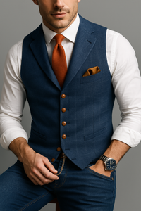 Tweed herengilet met V-hals