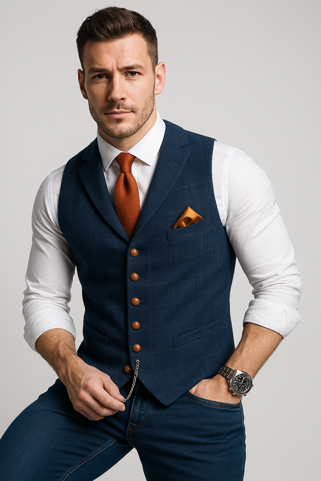 Tweed herengilet met V-hals