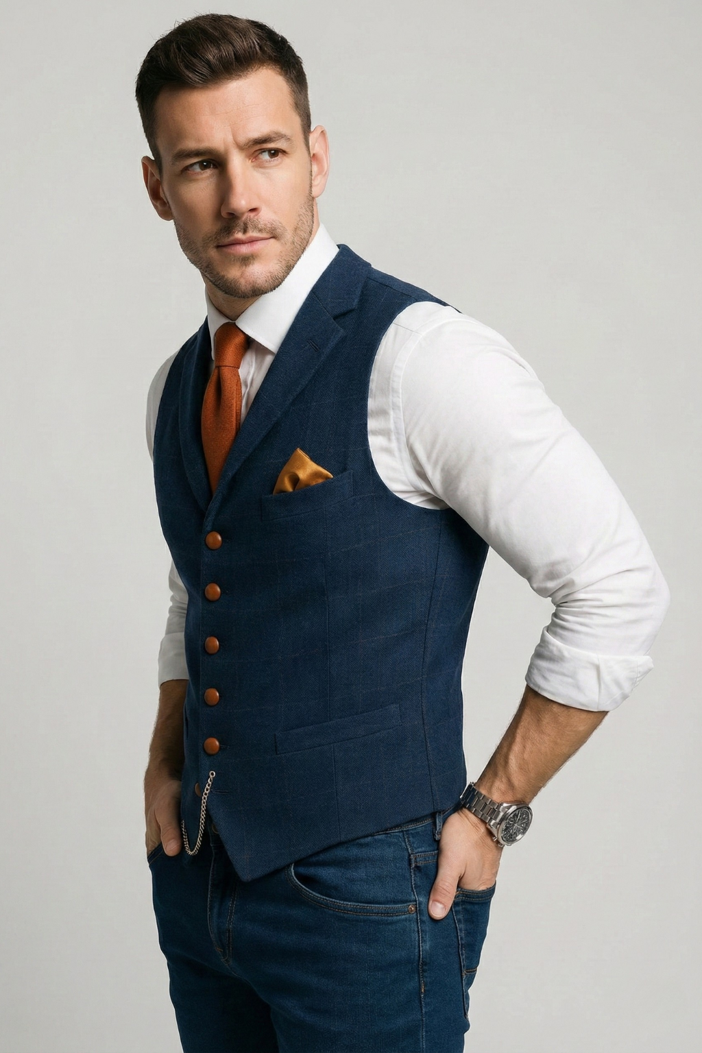 Tweed herengilet met V-hals