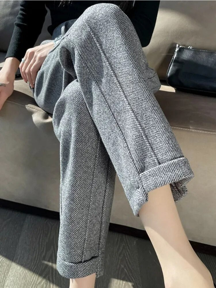 Tweed - Hoge taille wollen pencil broek