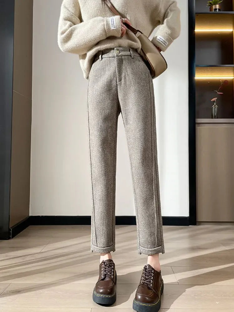 Tweed - Hoge taille wollen pencil broek