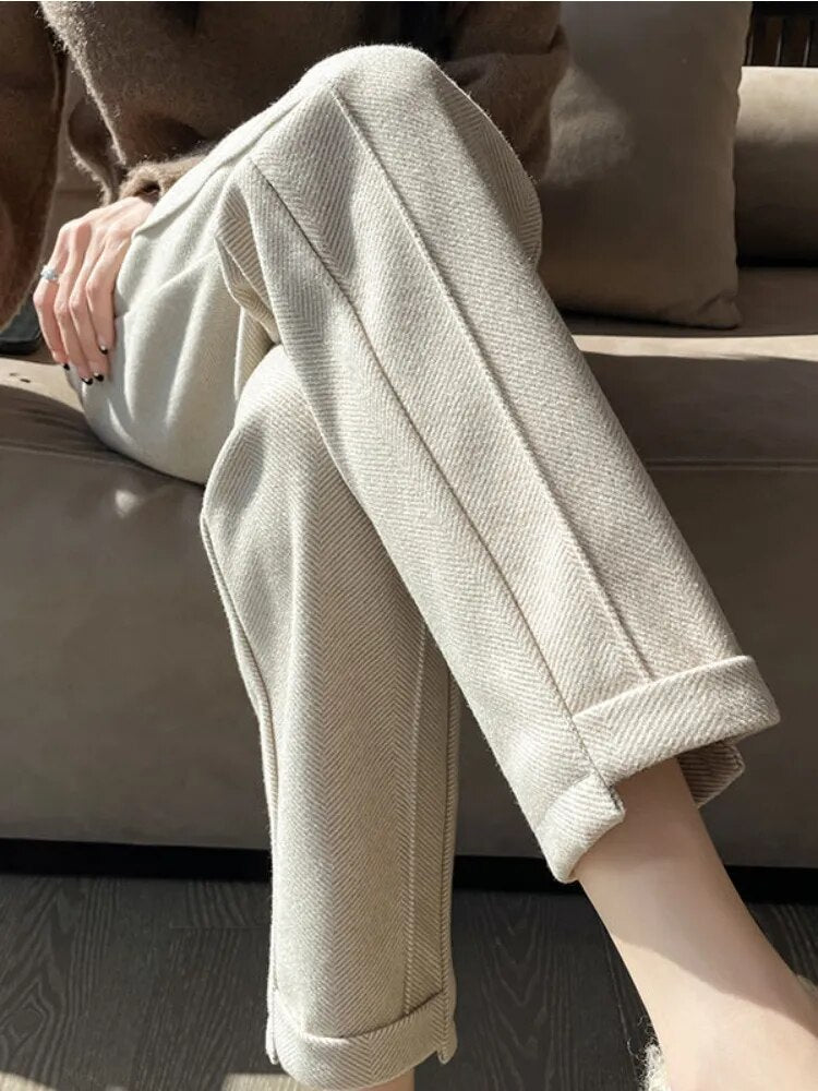 Tweed - Hoge taille wollen pencil broek
