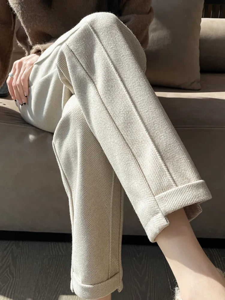 Tweed - Hoge taille wollen pencil broek