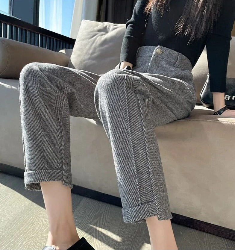 Tweed - Hoge taille wollen pencil broek