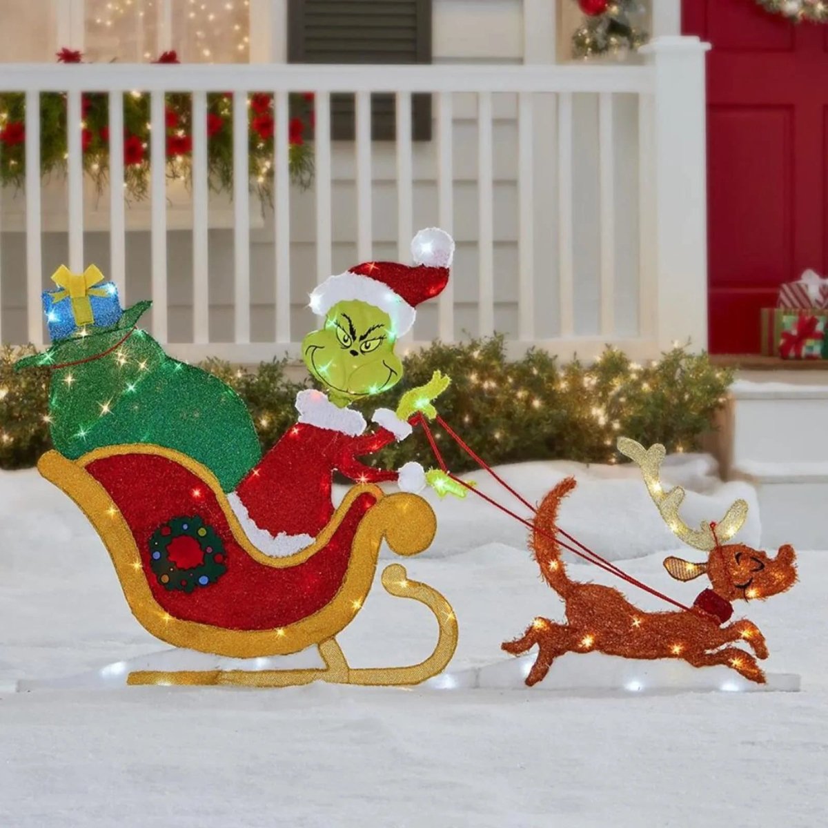 TWINKLON – Feestelijke Grinch Tuindecoratie met LED Verlichting voor Kerstsfeer Buiten