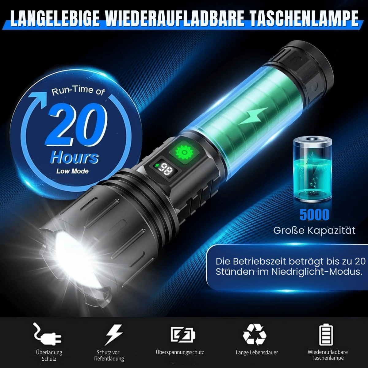 ULTRABEAM - LED Zaklamp voor Dagelijks Gebruik en Buitensportactiviteiten