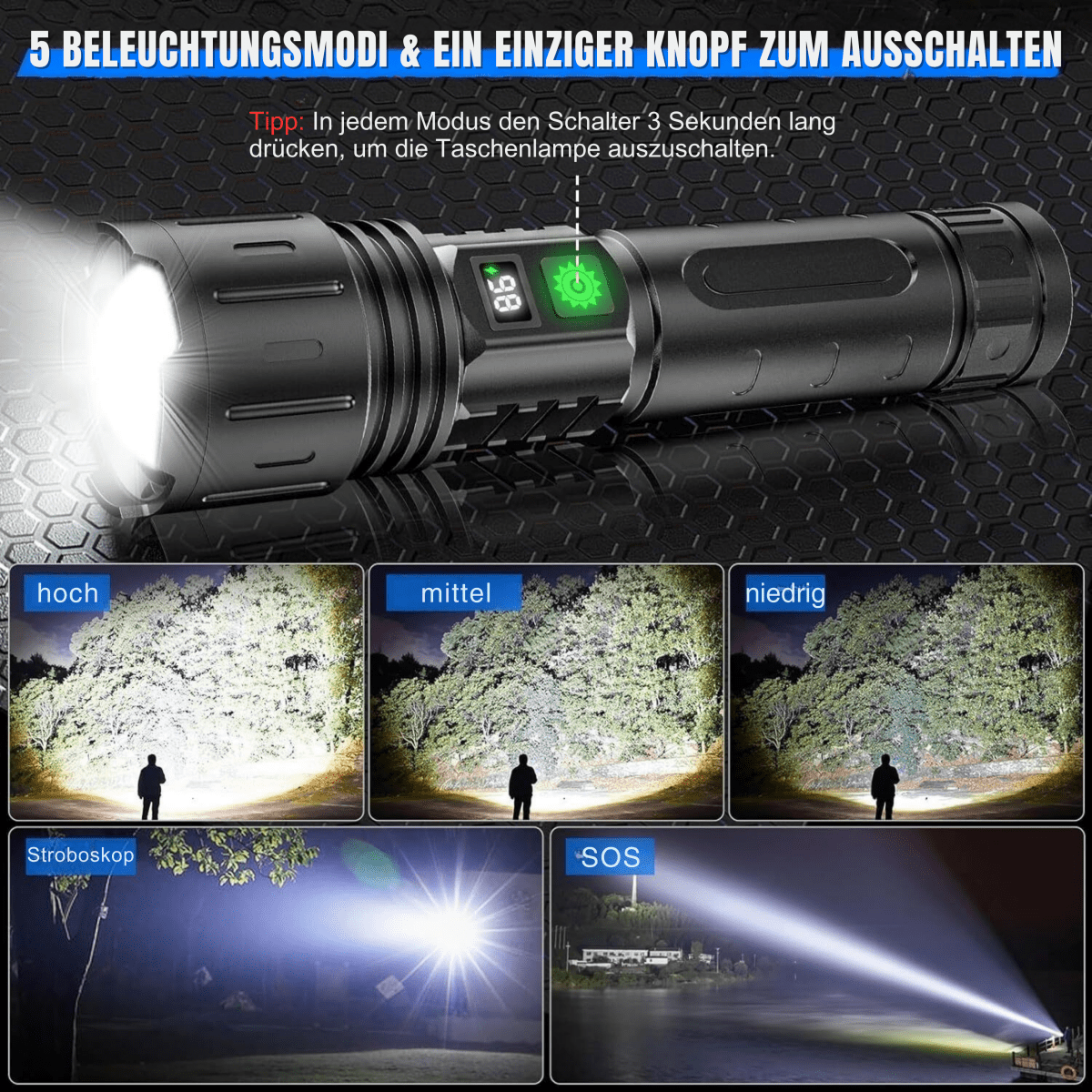 ULTRABEAM - LED Zaklamp voor Dagelijks Gebruik en Buitensportactiviteiten