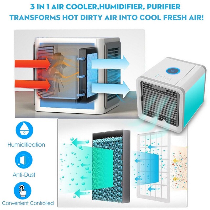 Unisex 3-in-1 Mobiele Airconditioner met Koeler, Luchtbevochtiger, Luchtzuiveraar