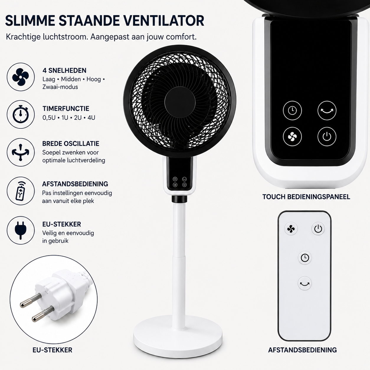 Verstelbare Staande Ventilator met 3D Oscillatie