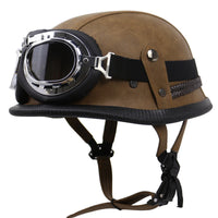 Vintage Leren Bikerhelm met Stofbril