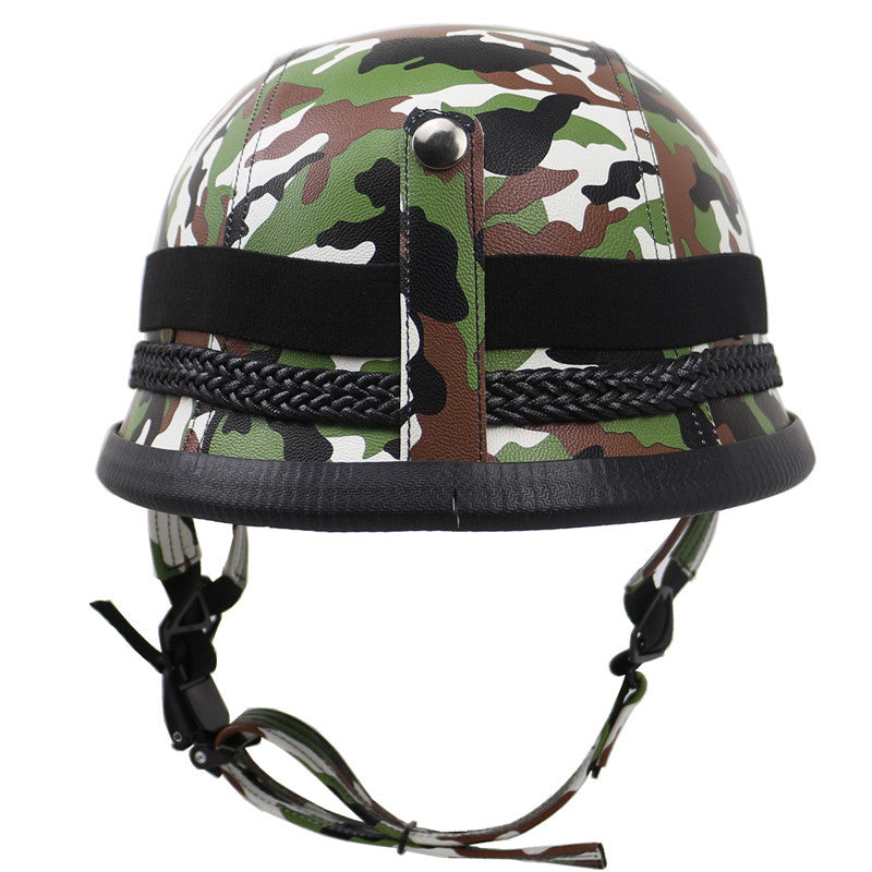 Vintage Leren Bikerhelm met Stofbril