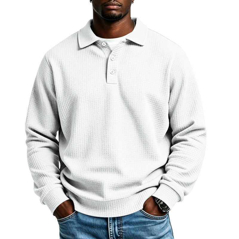 Wafelgebreid poloshirt voor heren met knoopsluiting en geribde boorden