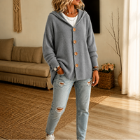 Wafelgebreid vest met capuchon en knopen
