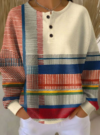 Wafelgebreide colorblock henleytrui voor dames