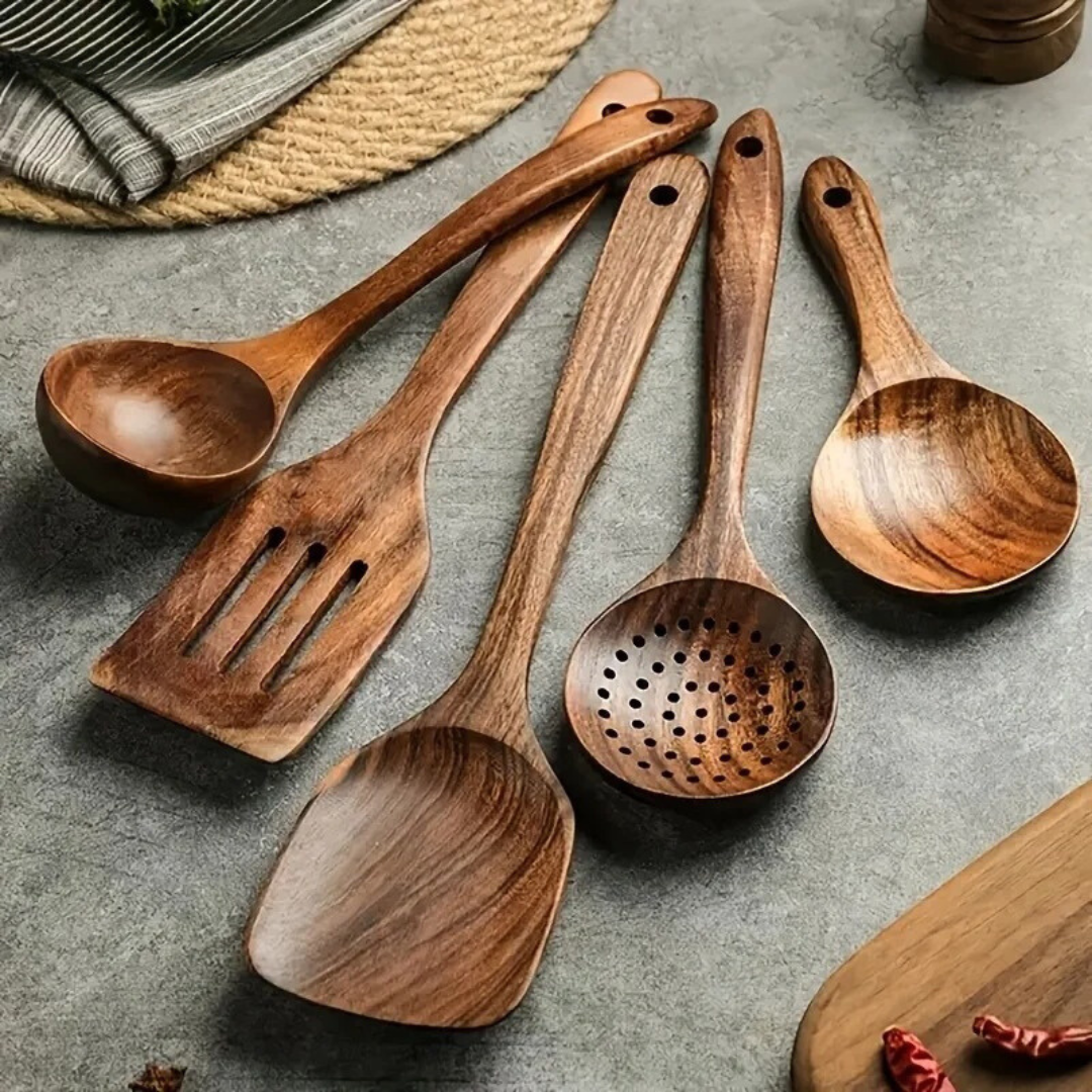 Walnoten Keukengerei Set (5 Stukken)