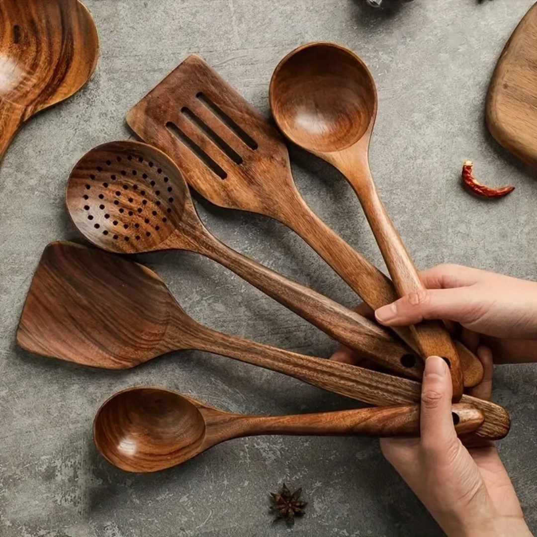 Walnoten Keukengerei Set (5 Stukken)