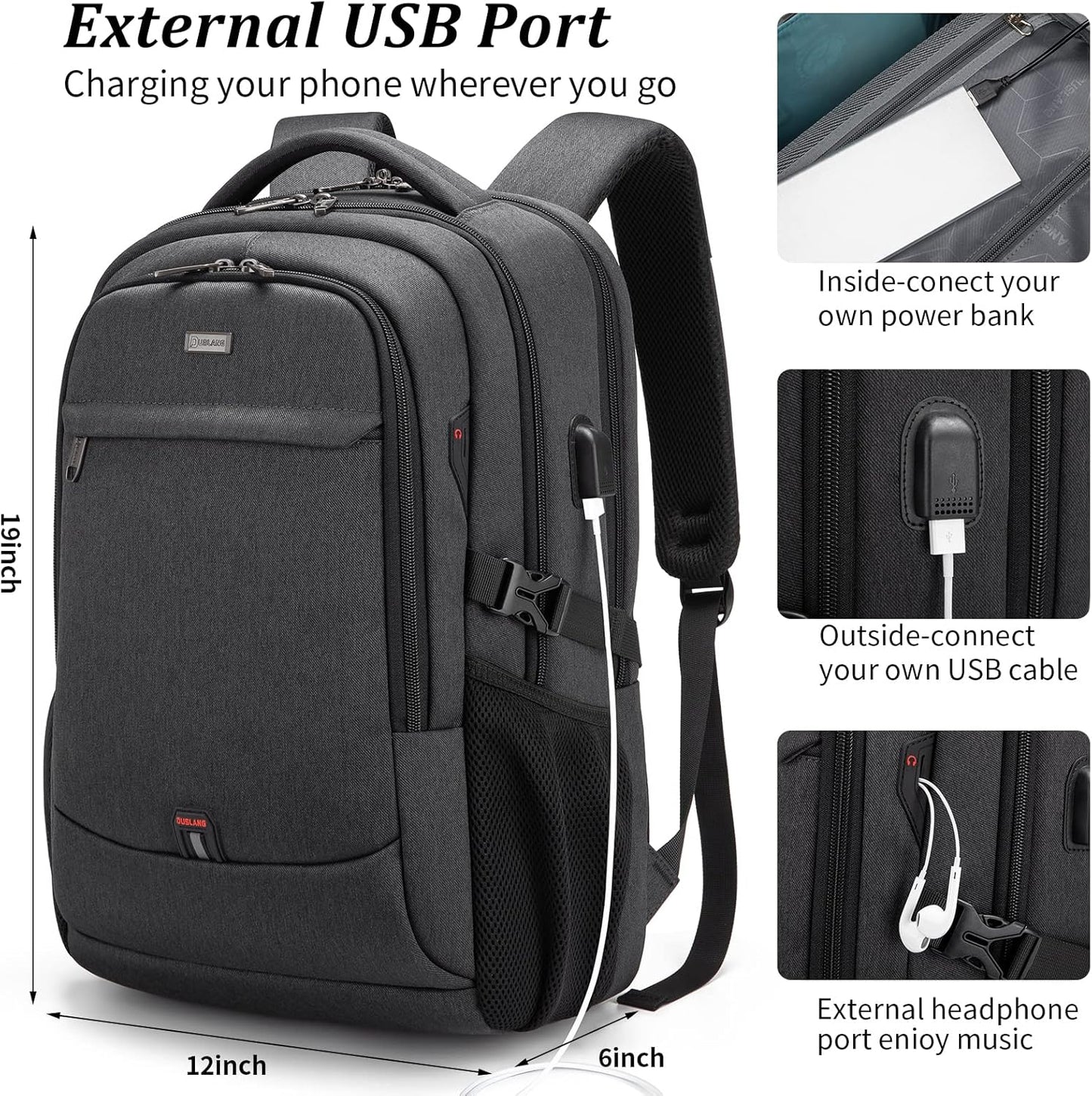 Waterdichte Reis Laptop Rugzak met USB Poort & Georganiseerde Opslag