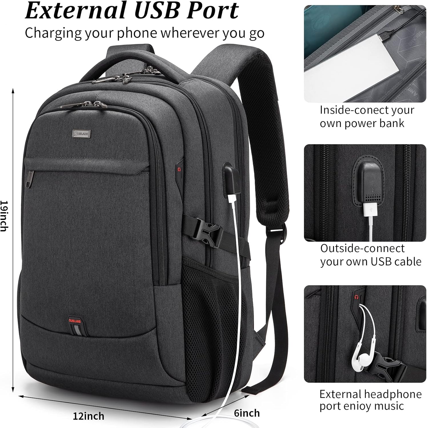 Waterdichte Reis Laptop Rugzak met USB Poort & Georganiseerde Opslag