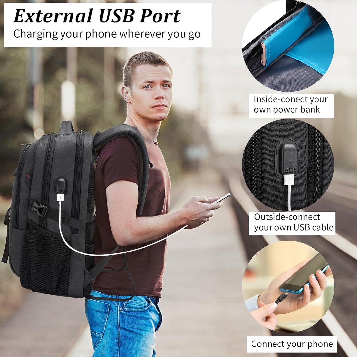 Waterdichte Reis Laptop Rugzak met USB Poort & Georganiseerde Opslag