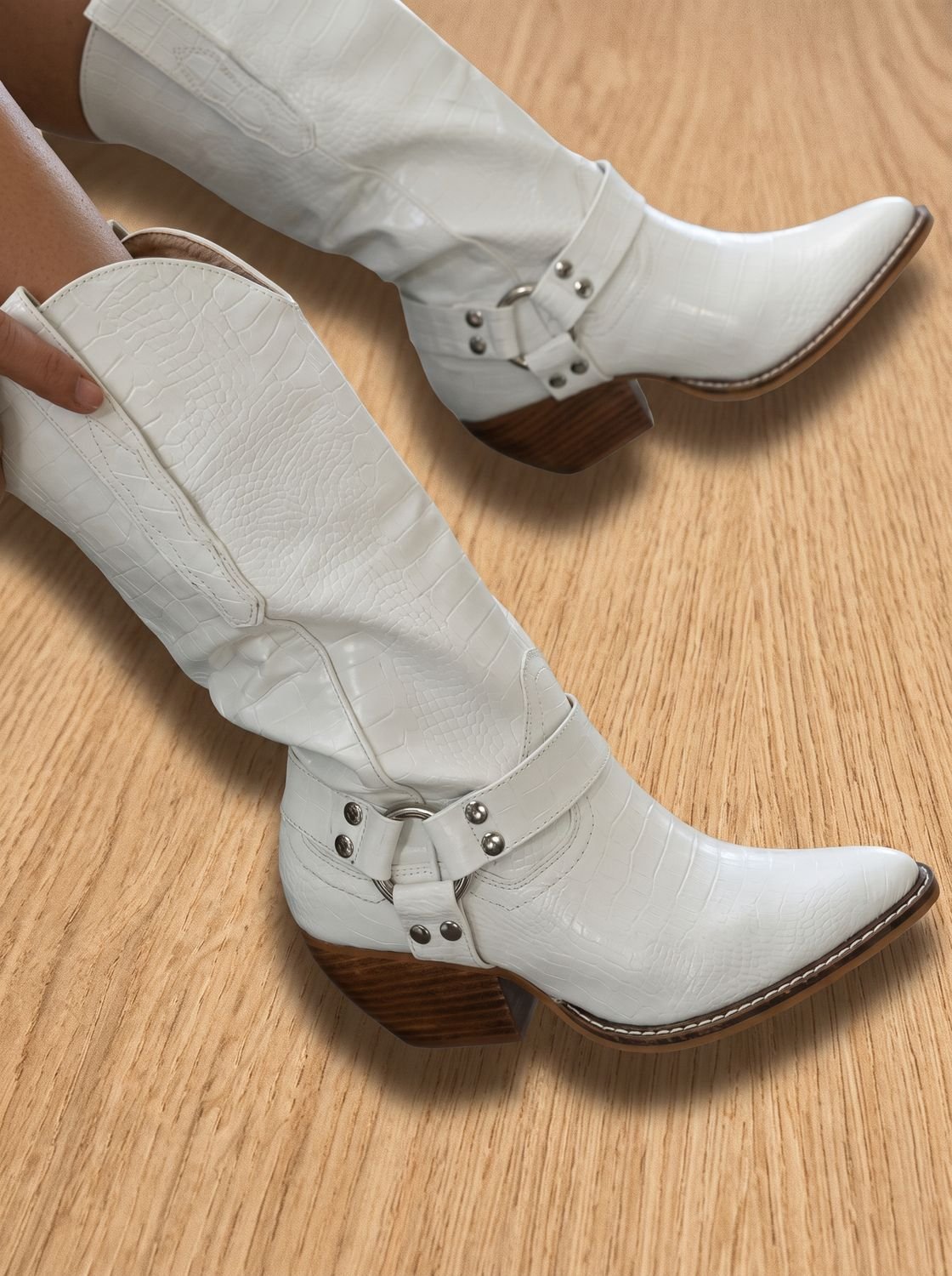 Western cowboylaarzen met koeienprint voor dames met spitse neus en blokhak