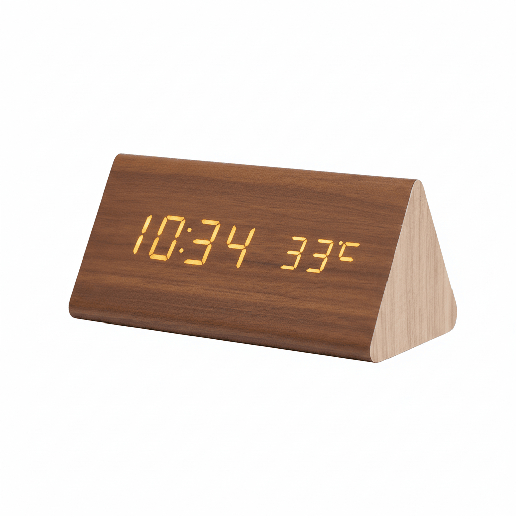 WOODSENSE – LED Houten Klok met Stemcontrole voor Stijlvolle Tijdweergave