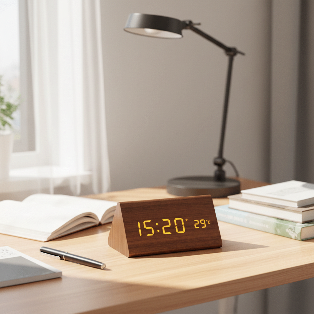 WOODSENSE – LED Houten Klok met Stemcontrole voor Stijlvolle Tijdweergave