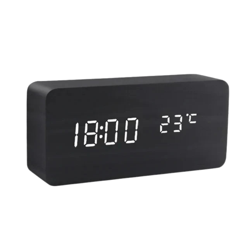 WOODSENSE – LED Houten Klok met Stemcontrole voor Stijlvolle Tijdweergave