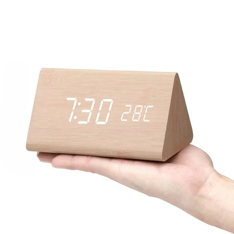 WOODSENSE – LED Houten Klok met Stemcontrole voor Stijlvolle Tijdweergave